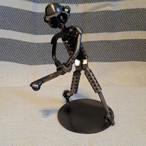 Scrap metal figurine baseball player